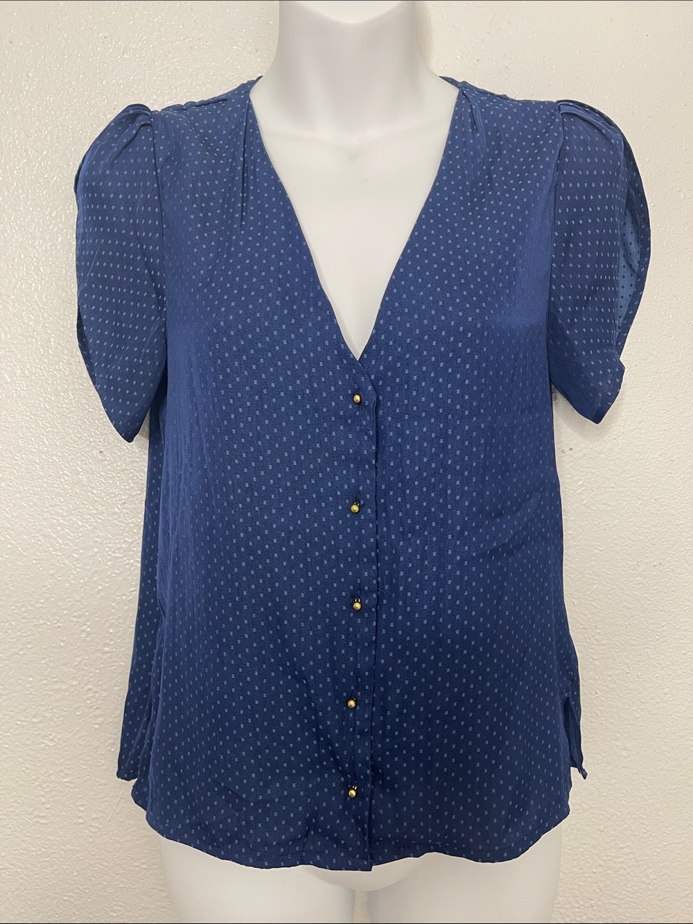 VINTAGE Y2K H&M Blue Dot V-Neck Short Sleeve Blouse-2